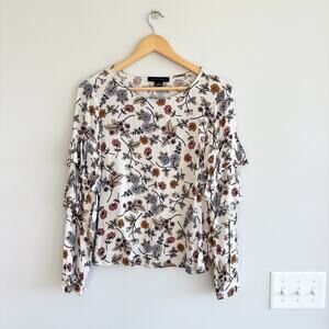 Sanctuary Tilly Flounce Long Sleeve Floral Blouse Ivory S